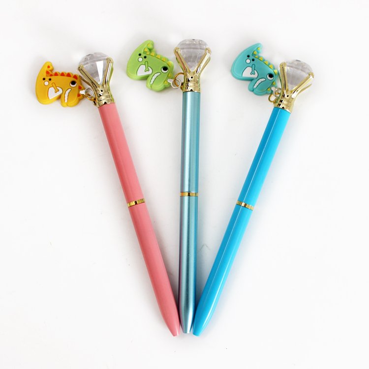 New design ECO material pen Dinosaur pendant with large diamond crystal ballpoint pen for stationery stores school teen pens