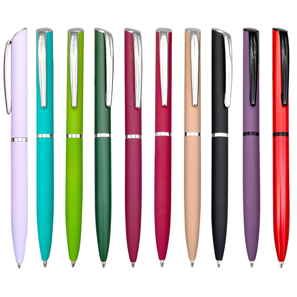 Reginfield New Product corporate gift oblique top slim hotel twist metal ball pen with custom logo
