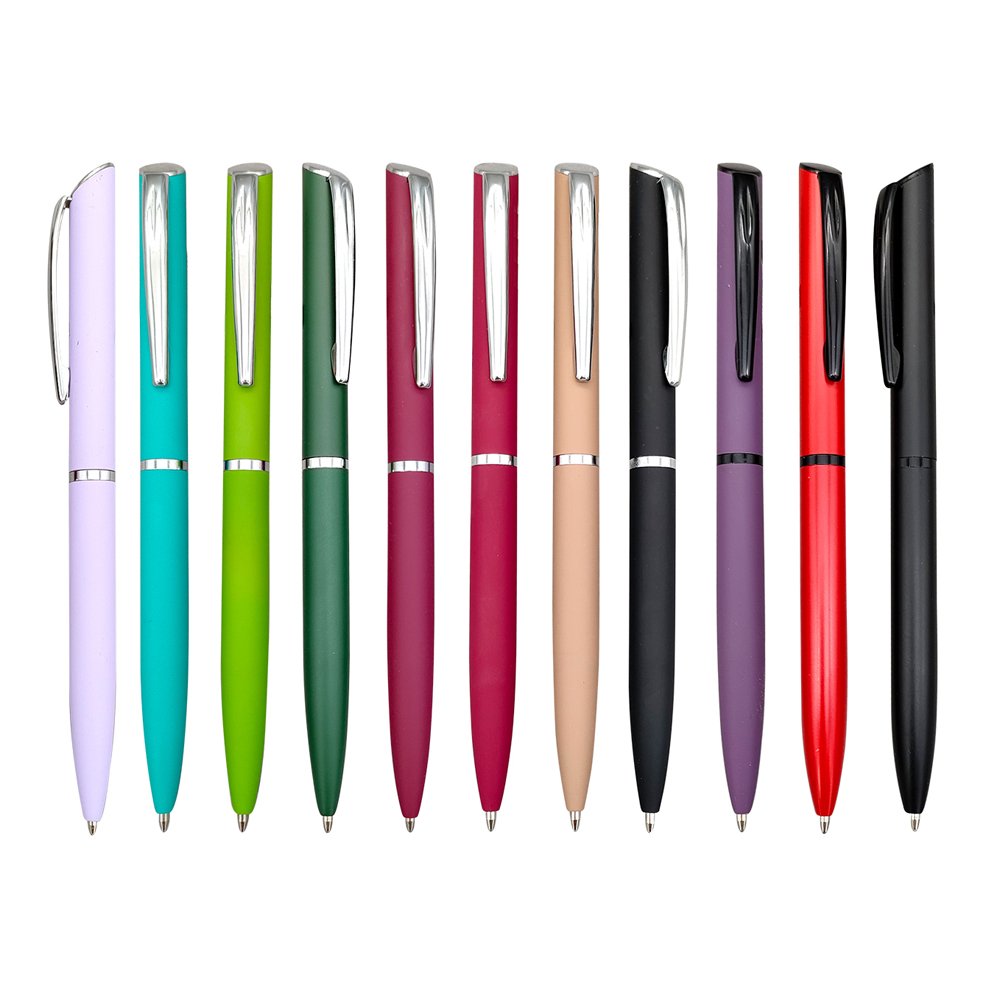 Reginfield New Product corporate gift oblique top slim hotel twist metal ball pen with custom logo