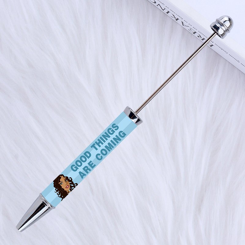 2024 new diy sticker beaded pen plastic blank beaded ballpoint pens cartoon character pattern printing bead pens wholesale