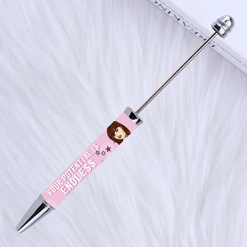 2024 new diy sticker beaded pen plastic blank beaded ballpoint pens cartoon character pattern printing bead pens wholesale