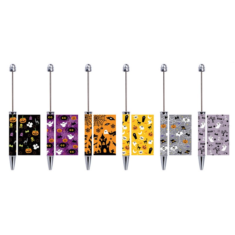 2024 new diy sticker beaded pen plastic blank beaded ballpoint pens cartoon character pattern printing bead pens wholesale