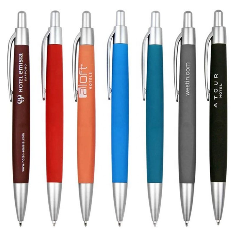 wholesale cheap Soft Rubber Coated Finishing plastic pens with custom logo