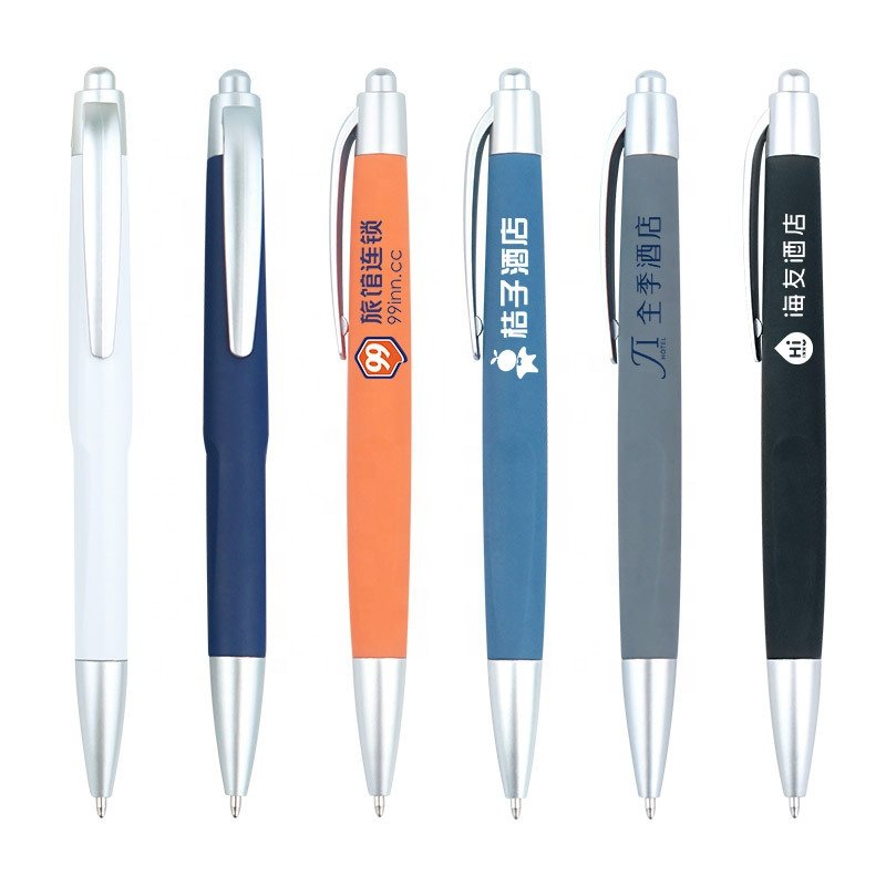 wholesale cheap Soft Rubber Coated Finishing plastic pens with custom logo