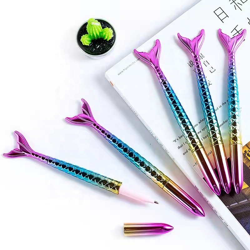 Plastic gradient color mermaid modeling ballpoint pen with bullet head for children's gift and school supplies