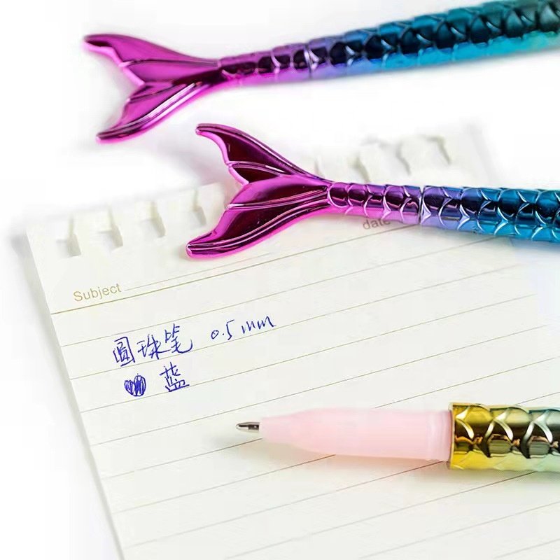 Plastic gradient color mermaid modeling ballpoint pen with bullet head for children's gift and school supplies