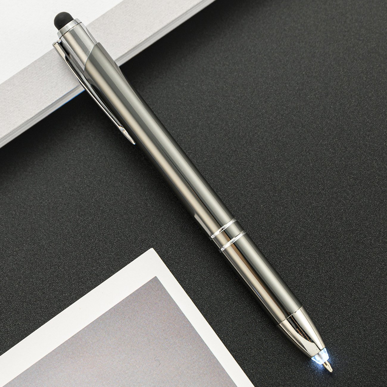 Metal Ball Pen With Led Lighted Tip Flashlight Writing Ballpoint Pens LED Light Pen for Night Writing
