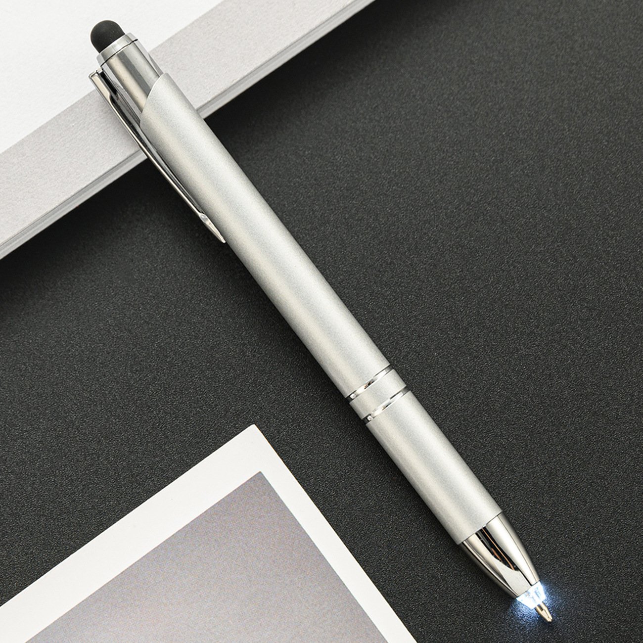 Metal Ball Pen With Led Lighted Tip Flashlight Writing Ballpoint Pens LED Light Pen for Night Writing