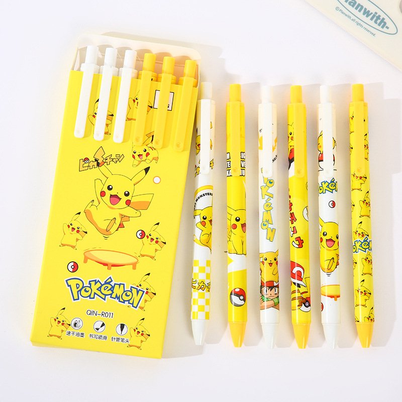 School poke ballpoint pen, 0.5mm pika pressing pen, 6pcs/box pocket monster gel pen