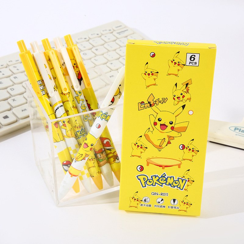School poke ballpoint pen, 0.5mm pika pressing pen, 6pcs/box pocket monster gel pen