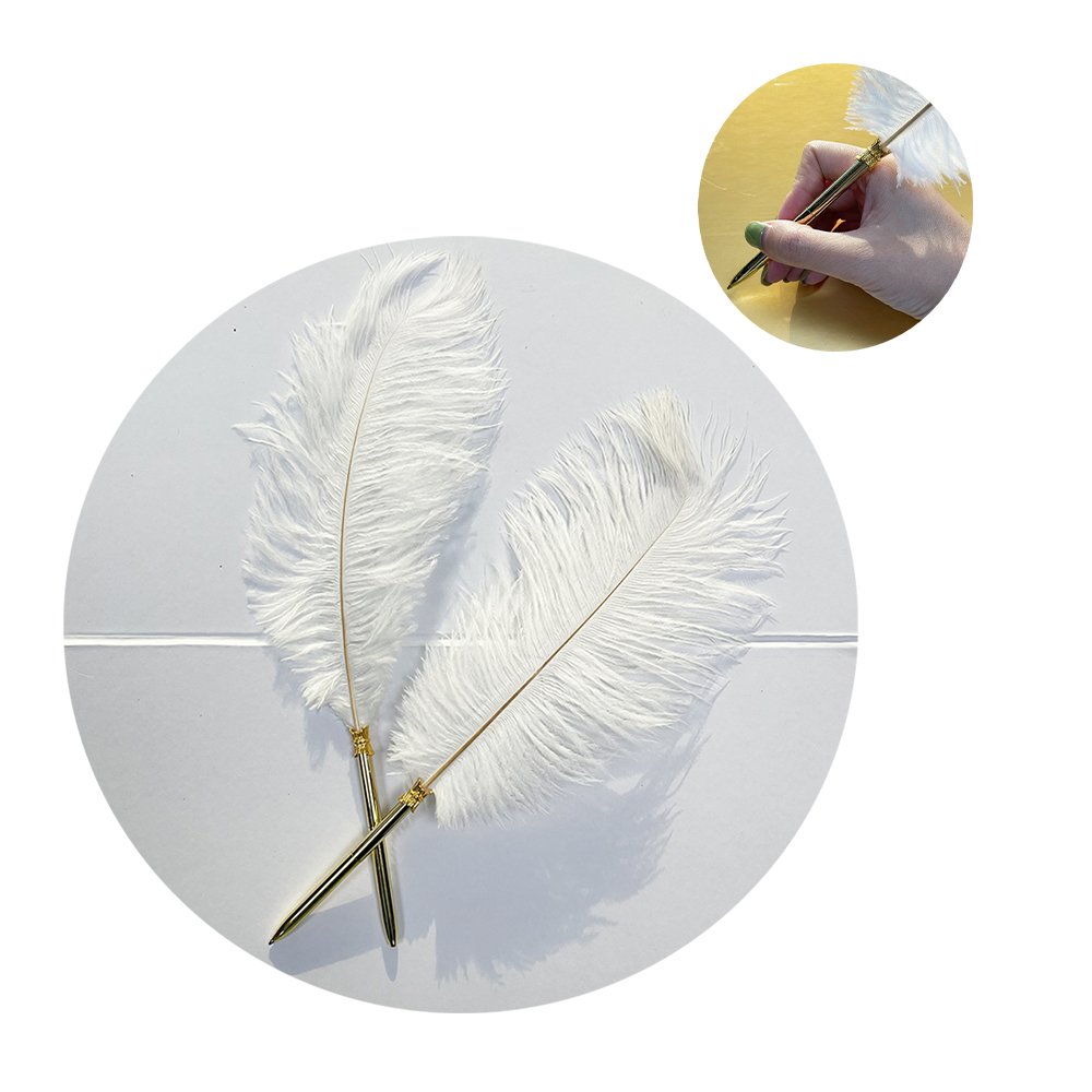 Retro wedding gift feather ballpoint pens calligraphy white wedding white feather topper pen