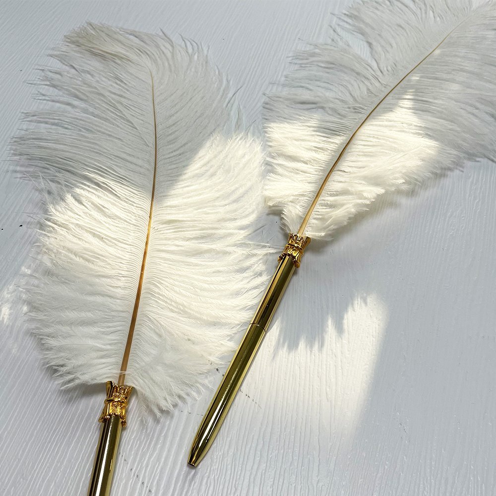 Retro wedding gift feather ballpoint pens calligraphy white wedding white feather topper pen