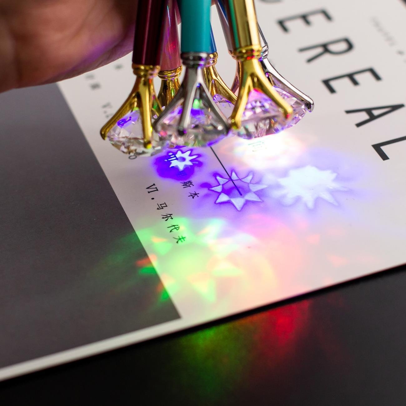 LED light up diamond metal pens custom logo ballpoint pen metal multi color diamond crystal pen