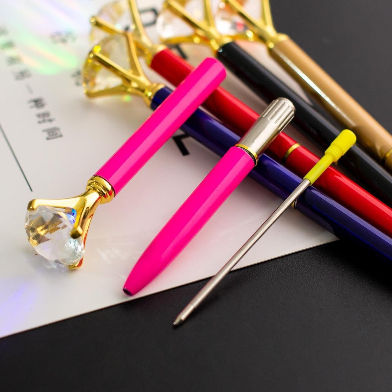 LED light up diamond metal pens custom logo ballpoint pen metal multi color diamond crystal pen