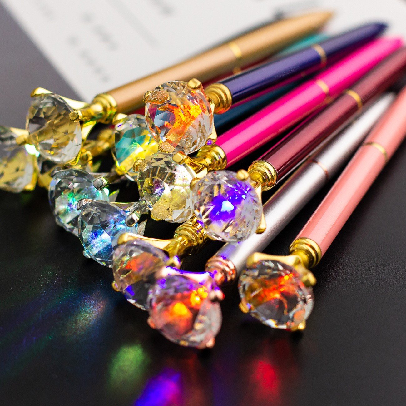 LED light up diamond metal pens custom logo ballpoint pen metal multi color diamond crystal pen