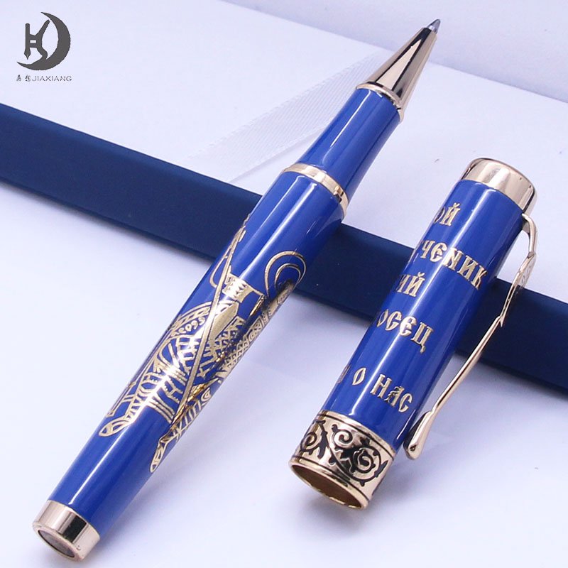 Luxury Souvenirs business gift ideas custom pen design Blue with gold color customized logo fancy metal ballpoint pen
