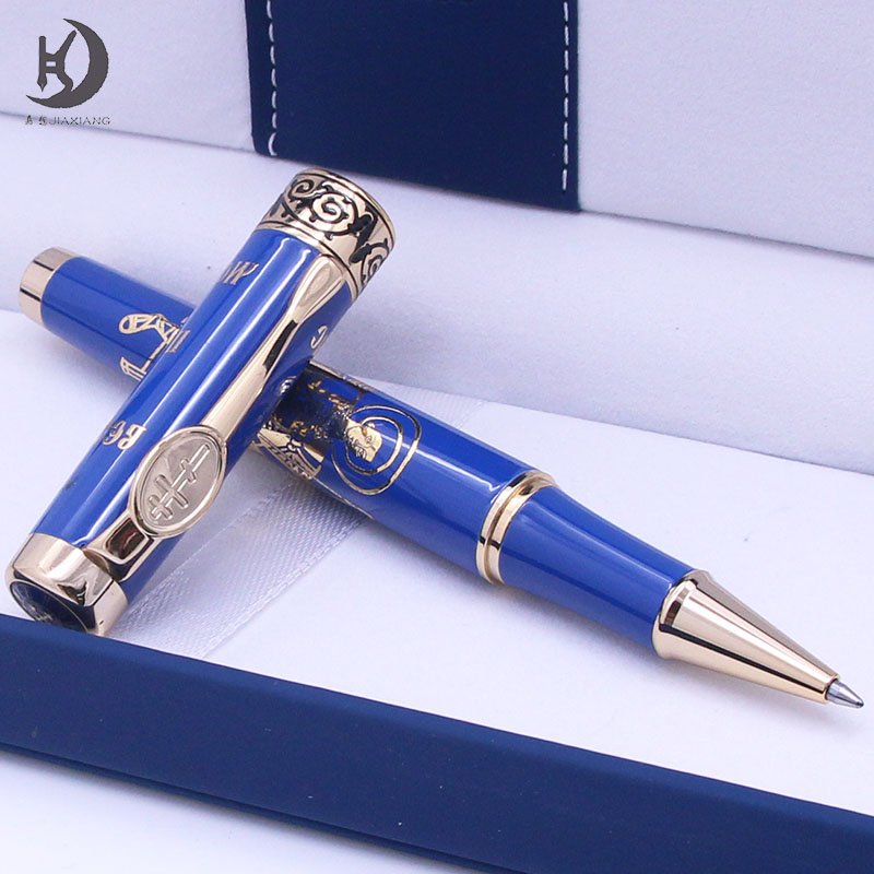 Luxury Souvenirs business gift ideas custom pen design Blue with gold color customized logo fancy metal ballpoint pen