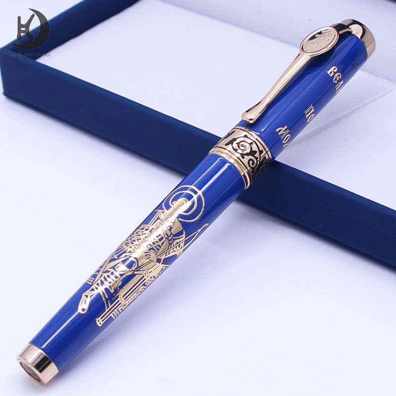Luxury Souvenirs business gift ideas custom pen design Blue with gold color customized logo fancy metal ballpoint pen