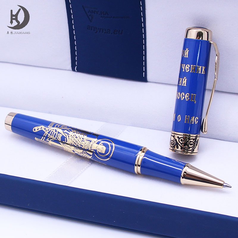Luxury Souvenirs business gift ideas custom pen design Blue with gold color customized logo fancy metal ballpoint pen