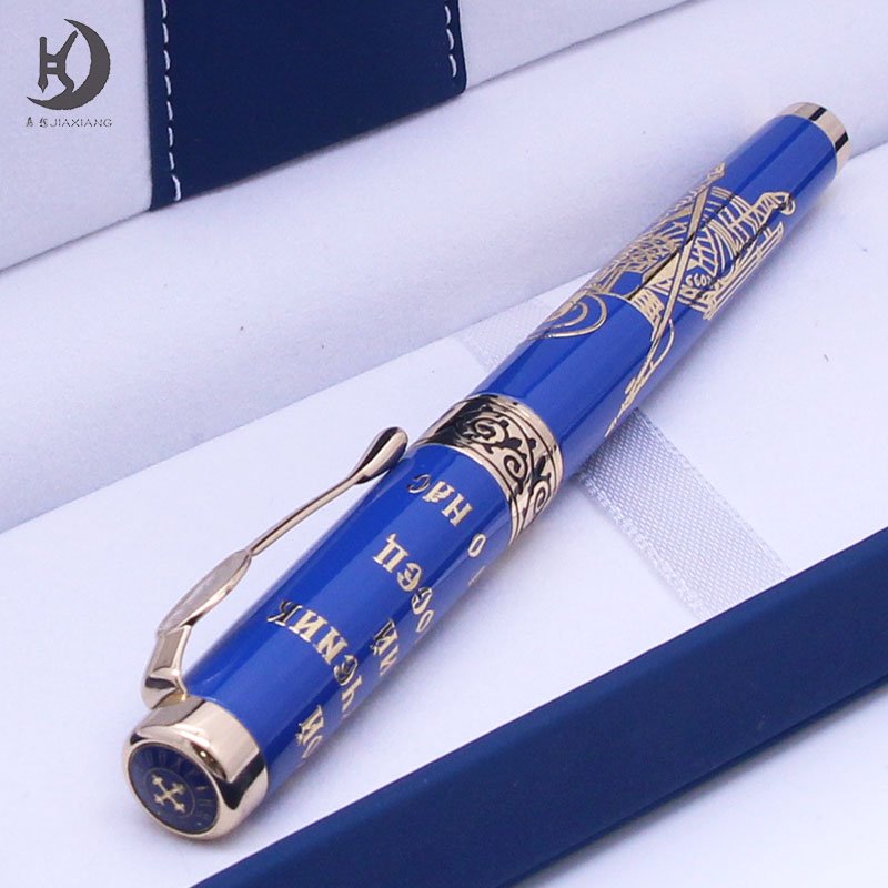 Luxury Souvenirs business gift ideas custom pen design Blue with gold color customized logo fancy metal ballpoint pen