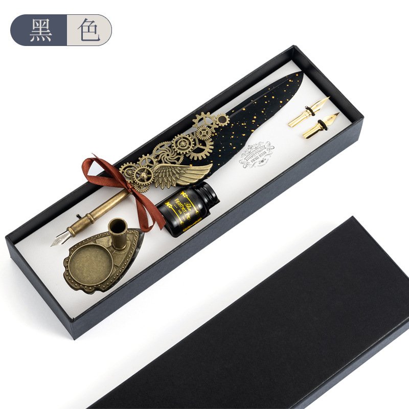 European Style Retro Dip Pen British Student Dip Metal Fountain Pen Birthday Gift set Mechanical feather pen