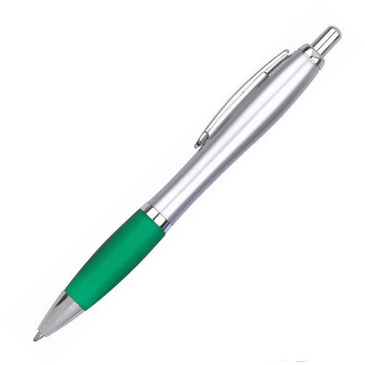 Promotional Click Curvaceous Ballpoint Pens with Custom Logo Gray colored Barrel with Assorted Color Grip