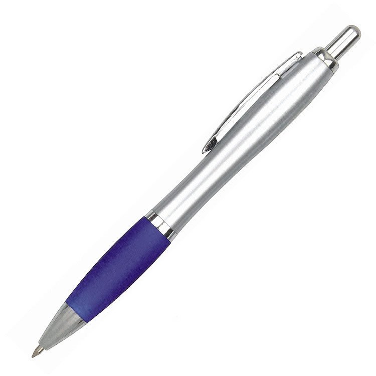Promotional Click Curvaceous Ballpoint Pens with Custom Logo Gray colored Barrel with Assorted Color Grip