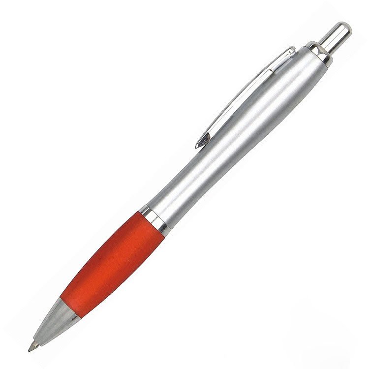 Promotional Click Curvaceous Ballpoint Pens with Custom Logo Gray colored Barrel with Assorted Color Grip