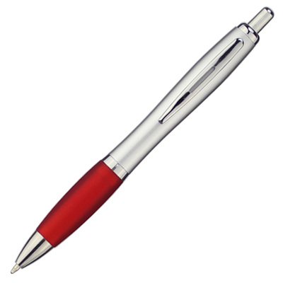 Promotional Click Curvaceous Ballpoint Pens with Custom Logo Gray colored Barrel with Assorted Color Grip