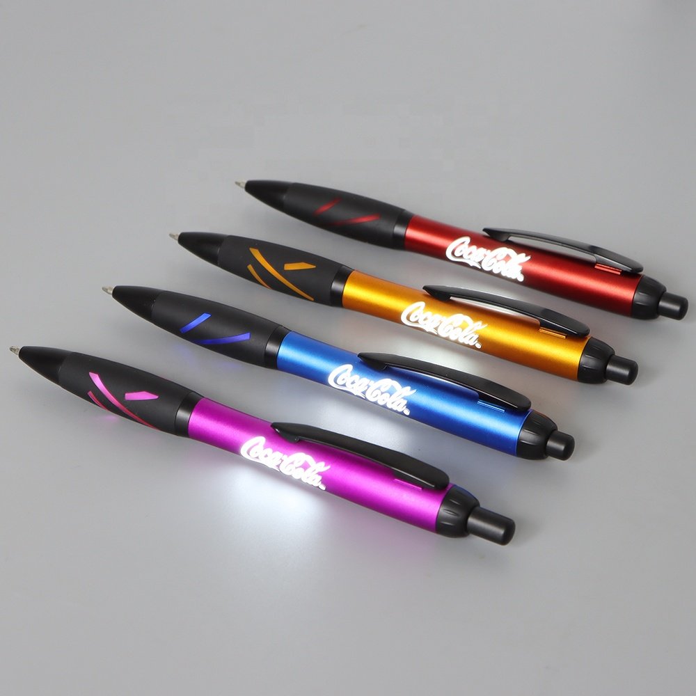 High Quality Personalized OEM Custom Logo LED Light Pen Rubber Grip Multifunction Ballpoint Pen