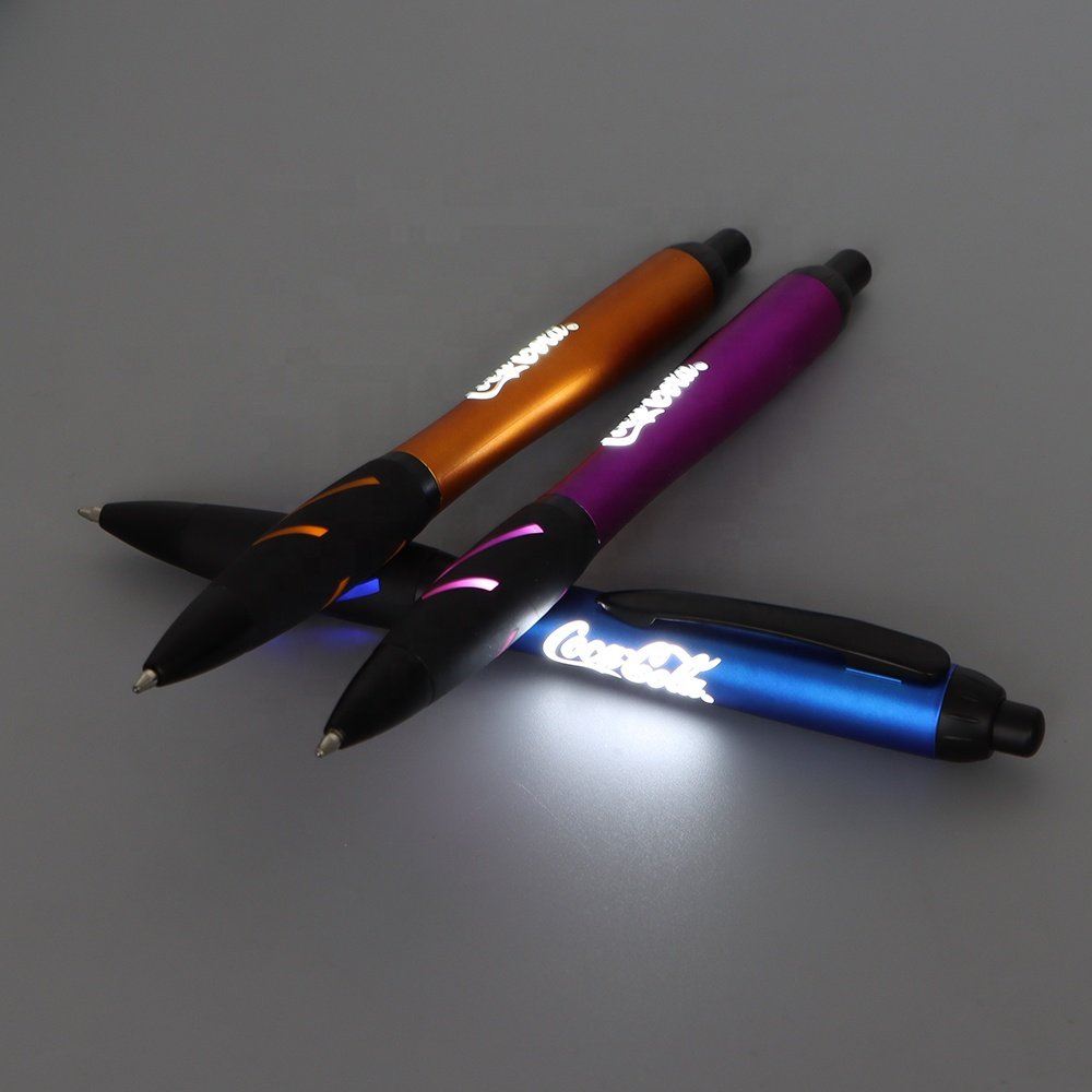 High Quality Personalized OEM Custom Logo LED Light Pen Rubber Grip Multifunction Ballpoint Pen