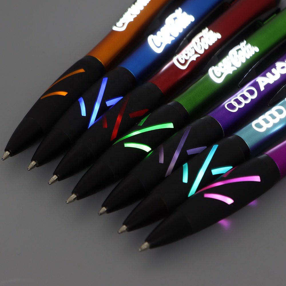 High Quality Personalized OEM Custom Logo LED Light Pen Rubber Grip Multifunction Ballpoint Pen