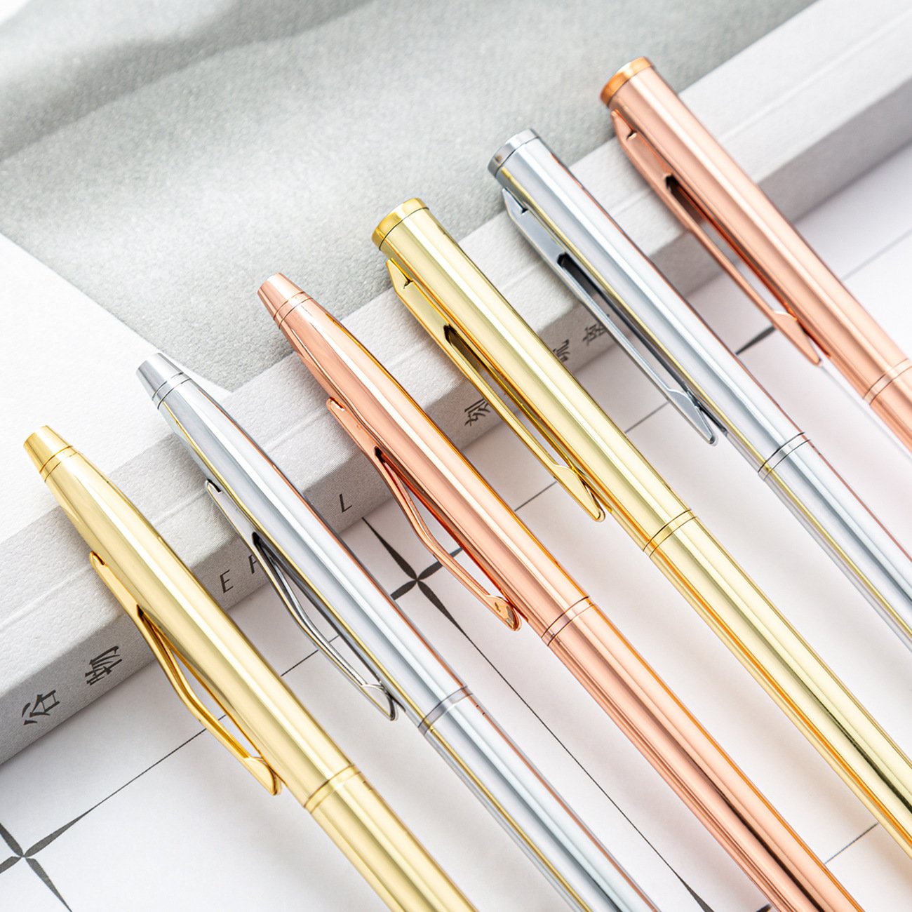 Ballpoint Pen Rose Gold Custom Logo Advertising Engraved metal pen School Office Supplies Gift Black Ink Smooth Writing Slim pen