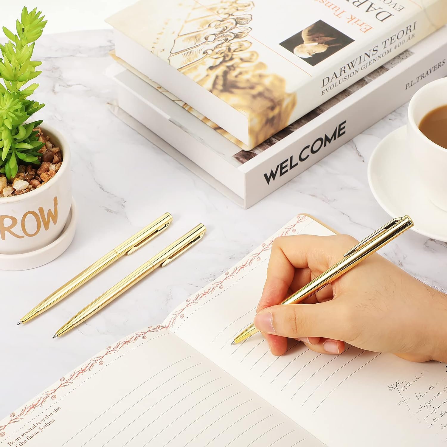 Ballpoint Pen Rose Gold Custom Logo Advertising Engraved metal pen School Office Supplies Gift Black Ink Smooth Writing Slim pen