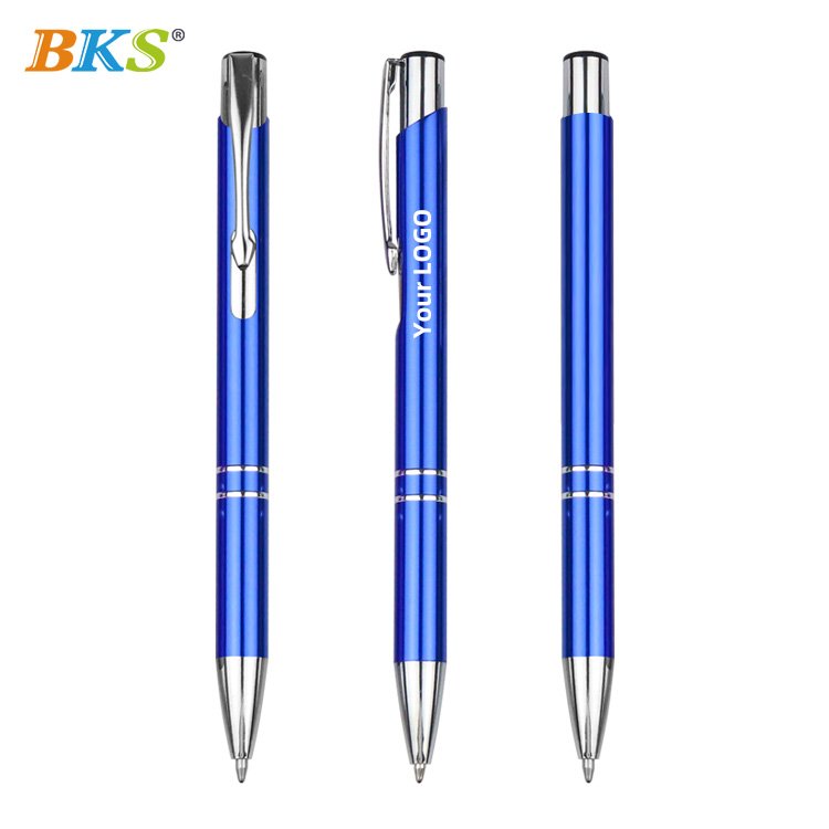 BKS 2023 Gift Promotional Ball Pen Customized Logo Black White Slim Metal Body Ballpoint Pen