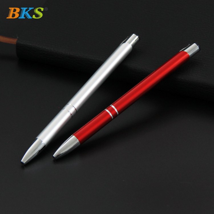 BKS 2023 Gift Promotional Ball Pen Customized Logo Black White Slim Metal Body Ballpoint Pen