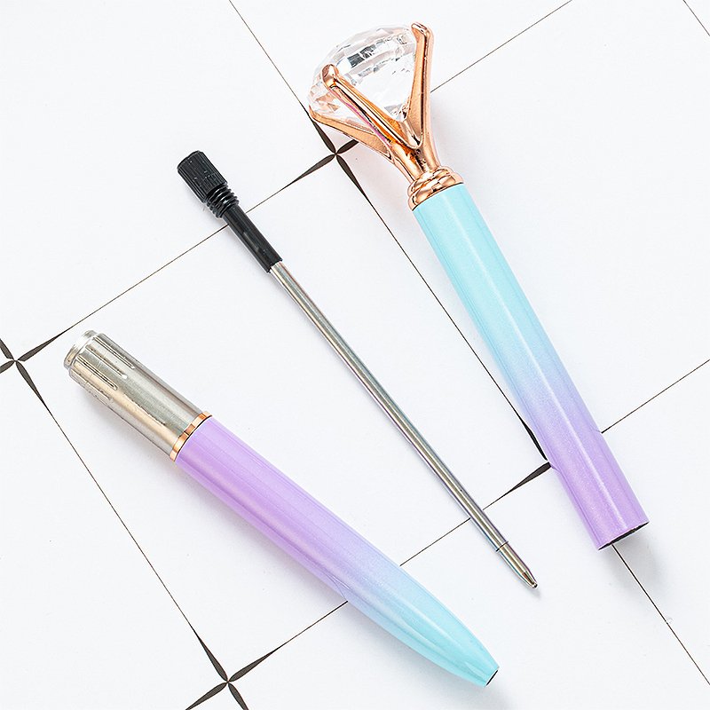 Customized Logo Crystal Crown Style Rainbow Color Metal Ballpoint pen Ball Pen With Big Crystal Diamond Pen Luxury