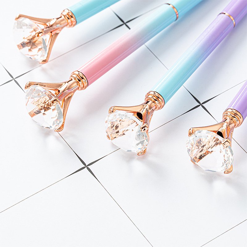 Customized Logo Crystal Crown Style Rainbow Color Metal Ballpoint pen Ball Pen With Big Crystal Diamond Pen Luxury