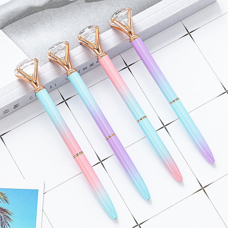 Customized Logo Crystal Crown Style Rainbow Color Metal Ballpoint pen Ball Pen With Big Crystal Diamond Pen Luxury