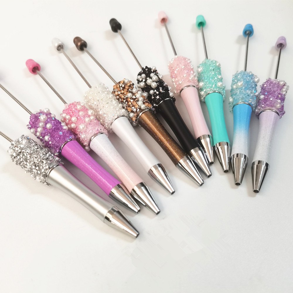 pearl Bling Bling Handmade Diamond Sticker DIY Pen Petal Sequin Beaded Ballpoint Pen with Resin Creative Cartoon DIY Beads Pen