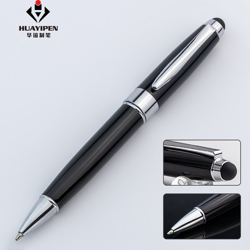 High Quality Promotional Rubber Top Stylus Touch Metal Ballpoint Pen with Printed Customized Logo