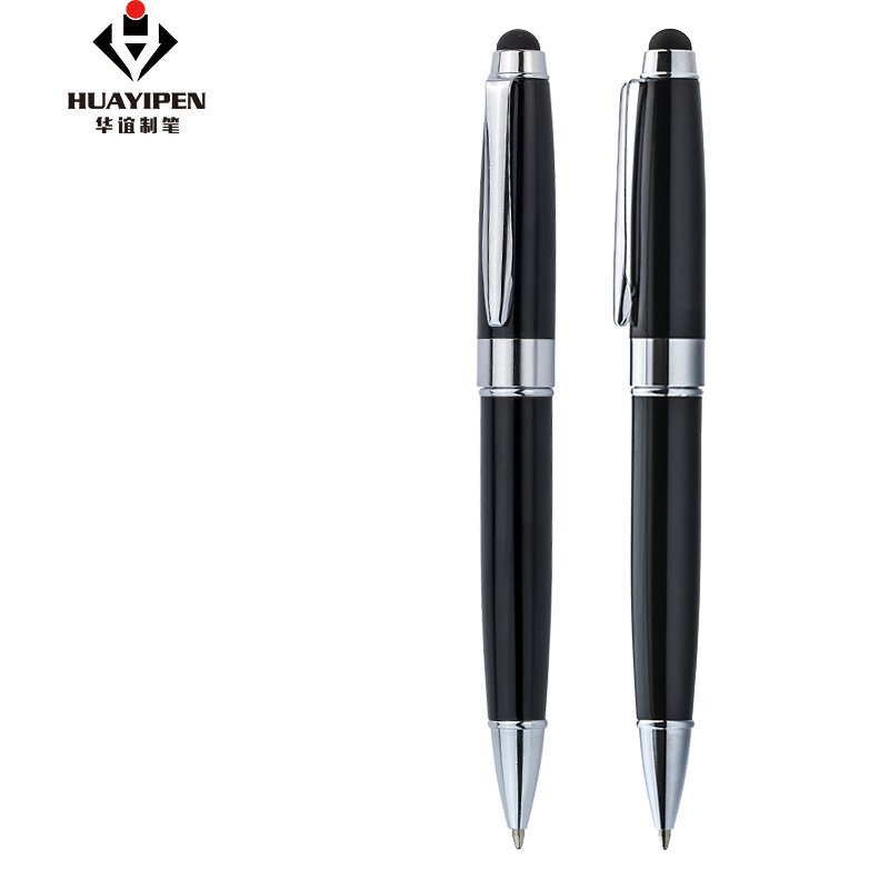 High Quality Promotional Rubber Top Stylus Touch Metal Ballpoint Pen with Printed Customized Logo