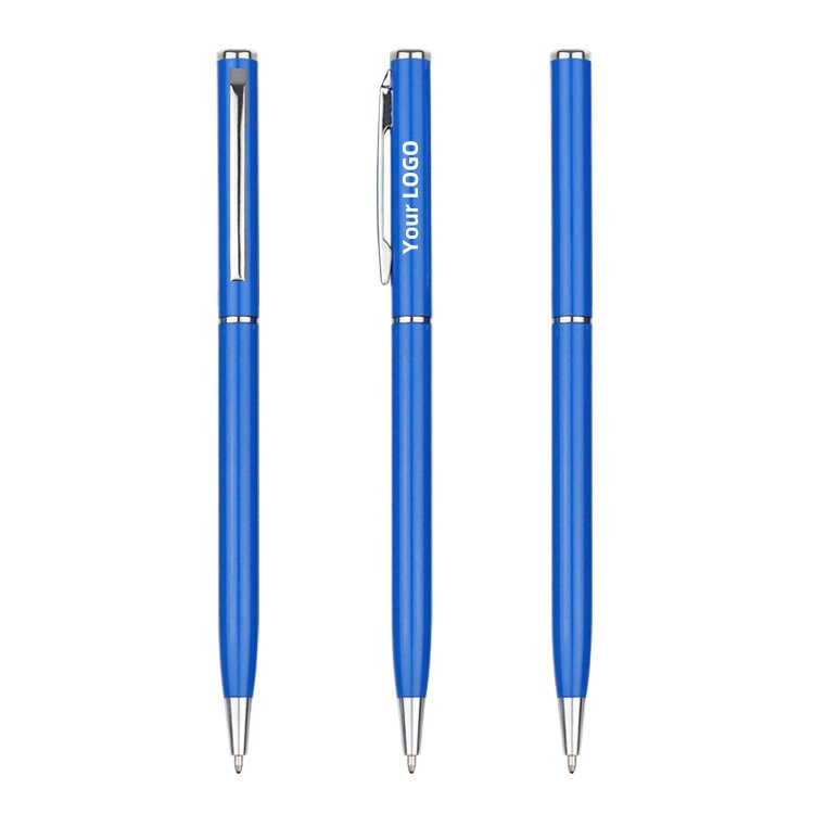 Classic Custom Logo Slim Twist Metal Pen Laser Engraved Logo Metal Ballpoint Pen