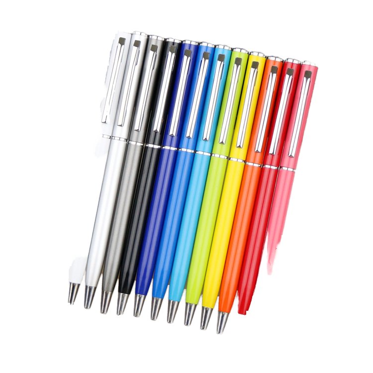 Classic Custom Logo Slim Twist Metal Pen Laser Engraved Logo Metal Ballpoint Pen