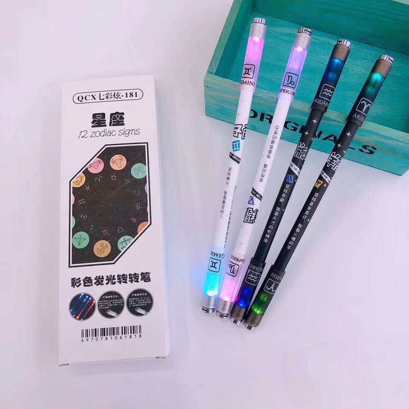Cool Rotating LED Flash 0.5mm Gaming Spinning led Ballpoint Pen with Battery Kids Christmas gift