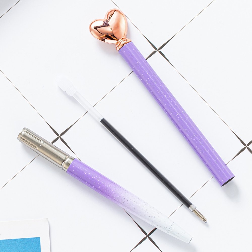 Ballpoint Pens Heart Shape Pens Cute Retractable Pen 1.0 mm Metal Black Ink for School Office Writing Supplies Valentine's Day