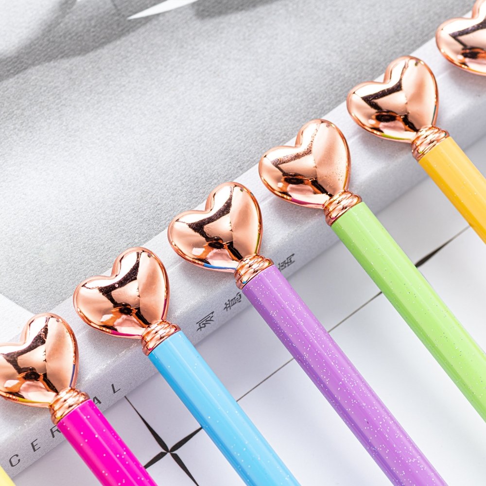 Ballpoint Pens Heart Shape Pens Cute Retractable Pen 1.0 mm Metal Black Ink for School Office Writing Supplies Valentine's Day