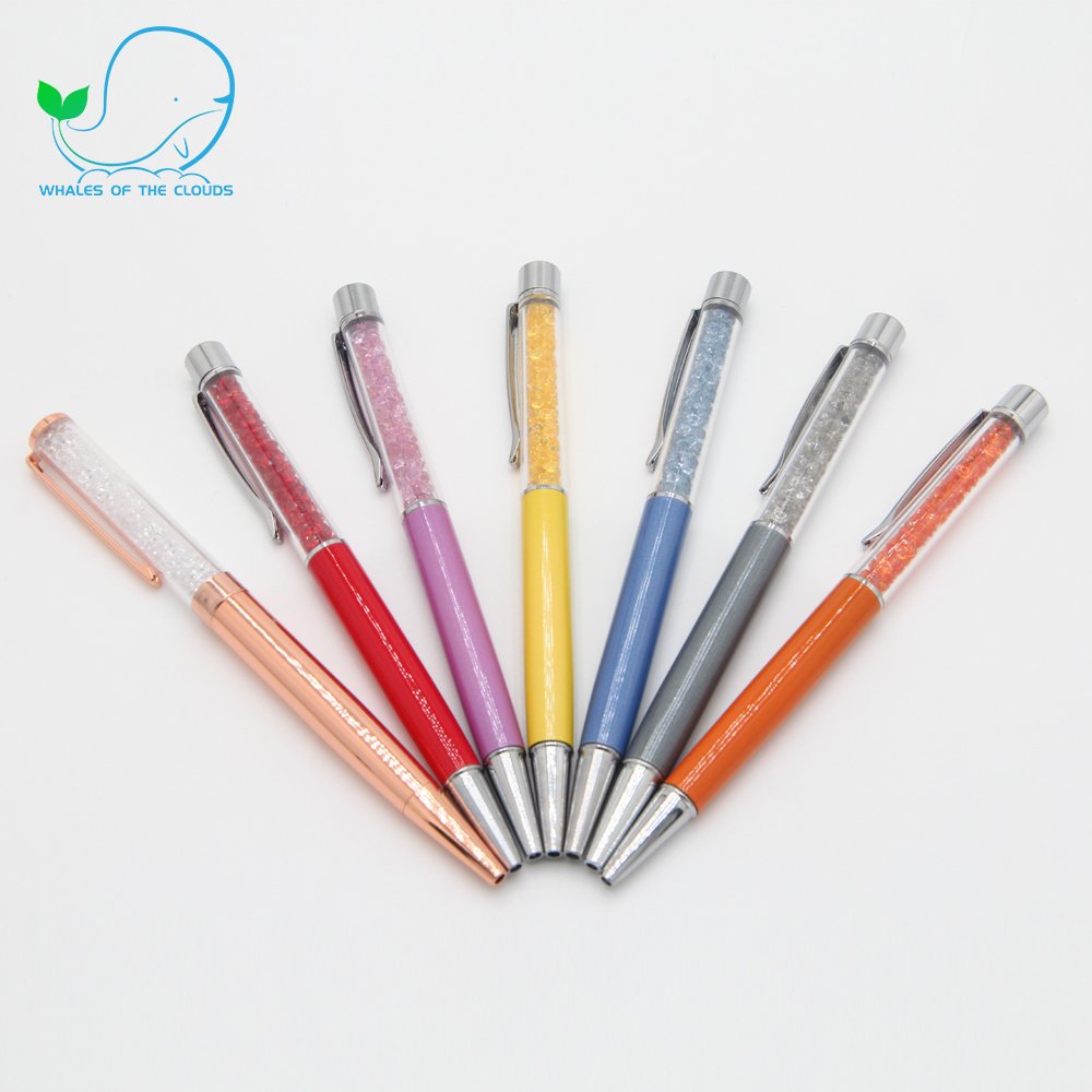 Fashion Custom Logo Printed Cute Metal Crystal Diamond Stylus Ballpoint Pen For Girls Student