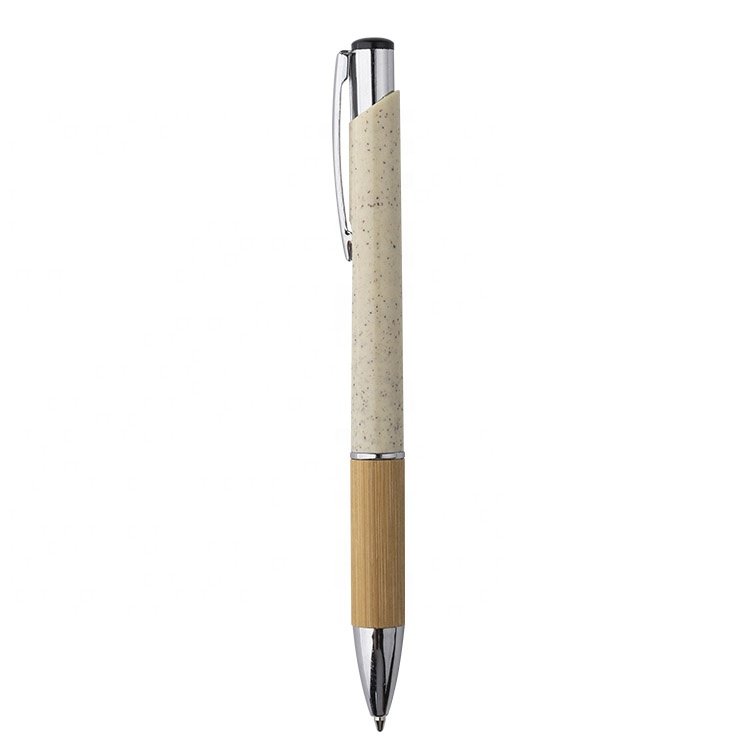 2023 New Design ECO-Friednly Wheat Straw and Bamboo Barrel with StylusTips Retractable Ballpoint pen for Logo