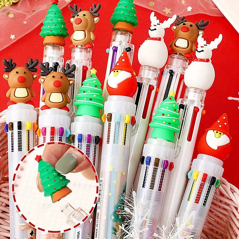 Christmas Cute Cartoon Ballpoint Pen 6 Colors 10 Colors Retractable Ballpoint Pen For School Office Christmas Gift